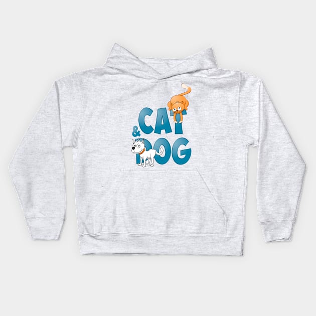 Funny Cat and dog illustration. Kids Hoodie by Stefs-Red-Shop